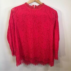 Red Lace Women's Top Sz M